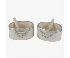 Better & Best Jgo C Salzstreuer aus Harz und Metall, oval, verziert mit silberner Lorbeerkranz, mit Löffel, Weiß, Maße je 7x5x3,5 cm