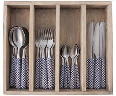Provence Pied De Poule Besteck-Set in Tablett aus Edelstahl, Edelstahl, blau, 33.5 x 29.5 x 6.5 cm