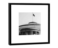 COGNOSCO Fotografie im Holzrahmen: Festhalle Messe Frankfurt-Fotodruck-Format 27 x 27 cm-Rahmenfarbe schwarz-Hochwertiges Wandbild, Geschenkidee oder Souvenir aus Hessen, Holz, Weiß, Rahmen