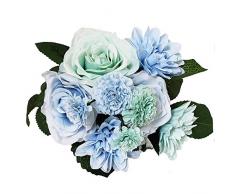 BECOR Kunstblumen, Blumenstrauß aus Seide, Nelke mit Blättern für Hochzeit, Party, Tischdekoration, 10 Blumen pro Strauß, 8 Stiele pro Packung Art Deco Blue & Teal