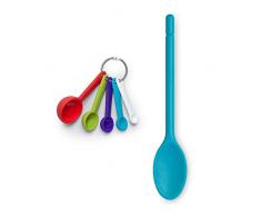 Zeal JSET13A Kochlöffel und Messlöffel, antihaftbeschichtet, Silikon, Aqua, 2-teiliges Set