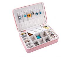 Rainbowie Reise-Schmuckkoffer, doppelschichtig, tragbar, Reise-Schmuckkästchen, Aufbewahrungsbox für Ringe, Ohrringe, Halsketten Schmuckschatulle 16x11x5.5cm Rosa (Reißverschluss)