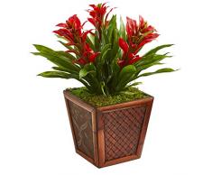 Nearly Natural Fast Natur Triple Bromelie Kunstpflanze im Topf, rot