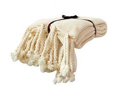 MOOJIIN Moonjiin Acrylfasern, solide gestrickte Decke, warm, wendbar, Dicke Knoten, Quaste, Überwurf, Decke für Zuhause, Dekoration, Bett, Sofa, Sessel 51x67 beige