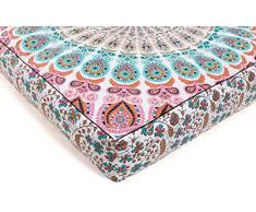 Populäre Handarbeit: Indischer Hippie Mandala Bodenkissenbezug quadratisch Ottoman Pouf Tagesbett Übergröße Baumwolle Kissenbezug mit strapazierfähigem Reißverschluss Sitzkissen Ottoman Poufs Hundebett Haustierbett 88,9 cm Multi