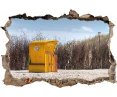Pixxprint 3D_WD_S1186_92x62 gelber Strandkorb vor trockenen Büschen Wanddurchbruch 3D Wandtattoo, Vinyl, bunt, 92 x 62 x 0,02 cm