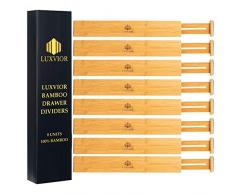 Luxvior 8 Einheiten erweiterbare Schubladen-Trennwände aus Bambus, verstellbare Schubladen-Organizer, Stauraum für Kleidung, Bad, Büro, Kommode, Küchenschubladen, Organizer, Größe 43,9 cm, L 55,9 cm, Braun