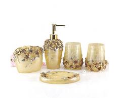 Creative Scents Festzelt Bad Ensemble, 5-teiliges Badezimmer Zubehör Set, Festzelt Collection Bad-Set mit Seifenspender, Zahnbürstenhalter, Becher, Seifenschale – mit kleinen Platz Spiegel goldfarben