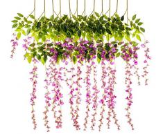 Miss Bloom Künstliche Wisteria Weinrebe, 1 m, Frühlingsblumen, Dekoration, Seidenpflanzen, Girlanden für zuhause Küche, Wand, Kunstpflanze, Rattan, für draußen, Hochzeit, Party, Dekoration, 12 Stück Rosepink