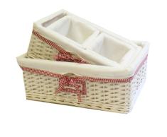 JVL Weidenkorb, Weiß, mit rotem Gingham-Stoff als Futter, 4 Stück, bunt, Farbe