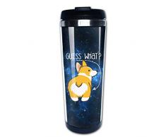 Hasdon-Hill Lustige Reisetassen für Frauen Männer Dad Mama Love Corgi Butt Hund Liebhaber Kaffeetasse Teetasse Edelstahl Tasse für Freund Geburtstag 340 ml One Size schwarz