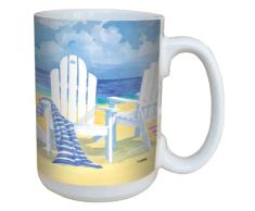 Tree Free Grußkarten, Keramik 15 oz-sommerliche Strandkorb von Paul Brent Becher mit großen Griff, Mehrfarbig