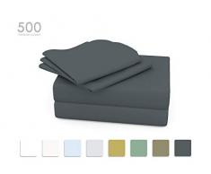 Tranquil Nights Bettlaken-Set aus 100 % Supima-Baumwolle, 4-teiliges Set, gekämmte kompakte Baumwolle, Satin-Streifengewebe, Marrow Saum, Ultra weich und glänzend, passend für Matratzen bis zu 45,7 cm Tiefe Taschen Full Blue Jean