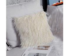 OJIA Deluxe Home Dekorative Super Soft Plüsch Mongolisches Kunstfell Überwurf Kissenbezug Kissen Fall (50,8 x 50,8 cm, beige)