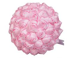 WIFELAI-A Blumenstrauß mit Rosen und Kristallperlen, Hochzeitsstrauß für Hochzeit Babay Pink Simple(7.08*9.8)