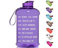 HydroMATE Wasserflasche mit Zeitmarkierer, 0,5 Liter, mit Griff, wiederverwendbar, auslaufsicher, für mehr Wasser, hellviolett