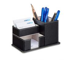 Relaxdays Kunstleder, Schreibtisch Organizer für Stifte, Notizzettel und Büroartikel, Stiftebox, schwarz Stiftehalter, PU-Leder, 10 x 18 x 12 cm