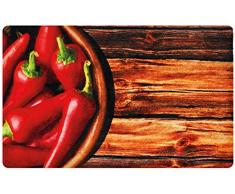 Designer-Fußmatte für Flur, Bad, Innen- und Außen-Bereich | Rutschfester und waschbarer Fuß-Abtreter | Praktischer Fußabstreifer und Schmutzfang-Matte | Chili auf Holz Rot Braun 75 x 120 cm | DECO-MAT