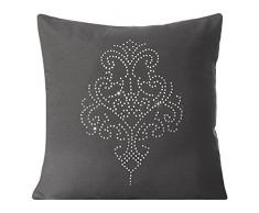 Eurofirany Kissenhülle Kissenbezug Couchkissen Sofakissen Bettkissen Zimmerdekoration Elegant Edel Exklusiv Kristalle Steinchen, Polyester, Grau, 45x45cm