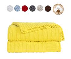 AGOOL Überwurf, Zopfmuster, Baumwolle, weich, bequem, maschinenwaschbar, Dekoration für alle Jahreszeiten, geeignet für Couch Sofa, Bett, Stuhl gelb
