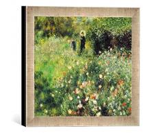 Gerahmtes Bild von Auguste Renoir Frau mit Sonnenschirm in einem Garten, Kunstdruck im hochwertigen handgefertigten Bilder-Rahmen, 30x30 cm, Silber Raya