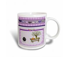 3dRose Grill, Picknick Tisch mit Platte und Lemon Hilfe, Violett Gingham Becher, Keramik, weiß, 11,43 x 8,45 x 12,7 cm