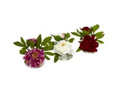 Nearly Natural 4789 Pfingstrose mit Glasvase, Sortiert, 3-er Set