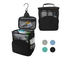 Terra Home tragbarer Duschkorb – großes Fassungsvermögen, schnell trocknend, schimmelresistent mit Metallhaken – Duschtasche zum Aufhängen, wasserdicht, atmungsaktives Netzgewebe, für Fitnessstudio und Studentenwohnheim schwarz