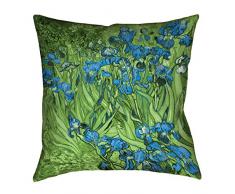 ArtVerse Vincent Van Gogh Irises Bodenkissen in Grün und Blau, doppelseitiger Druck mit verdecktem Reißverschluss und Einsatz 28 x 28