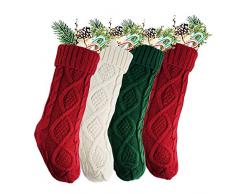 ToRhine Weihnachtsstrümpfe, 45,7 cm, Standardgröße, gestrickt, Weihnachtsstrümpfe, Dekoration für Familienurlaub, Grün, Weiß, Rot, 4 Stück