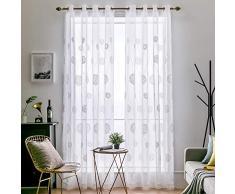 MIULEE 2 Panels Blätter Bestickt durchscheinend Fenster Gardinen Schöne Eleganz Ösen Fenster Voile Panels/Drape/Treatment für Schlafzimmer Wohnzimmer, Polyester-Mischgewebe, Flora, 54W x 63L