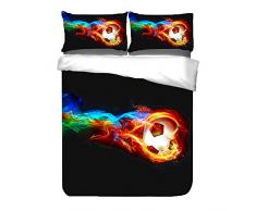 ADASMILE A & S 3D-Druck Fire Fußball Bettbezug Set gebürstet Mikrofaser Soft schwarz Bettwäsche Set Cool Queen(3pcs) schwarz