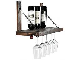 Welland Karen Weinregal, Wandmontage, mit Glashalter, schwimmendes Weinregal und Glasregal, Set für Zuhause und Küche, rustikales Kiefernholz