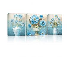 Innopics 3-teiliges Leinwandbild mit Blumensträußen in Vasen, Blumenmuster, Vintage, Stilleben und Blumen, Moderne Galerie verpackt, Heimdekoration, gerahmt für Schlafzimmer und Wohnzimmer