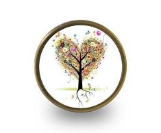 Pushka Home Baum mit Herzen, Küchenschrank, Türknauf, antik-Messing, 1 Stück, Vintage-Stil, Knauf, Schrank, Griff mit Herz, 40 mm, mit Einer, passend für Türen bis zu 15 mm Dicke.