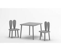 3-TLG. Rechteckiges Kinder Tisch und Stuhl-Set Bunny- grau