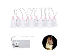 Relaxdays Einhorn Lichterkette, niedliche Lichterkette Kinderzimmer, batteriebetrieben, warmweiß, 1,60 m lang, weiß/rosa
