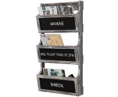 MyGift Zeitschriftensammler mit 3 Fächern aus gefackeltem Holz, mit Kreidetafel-Etiketten