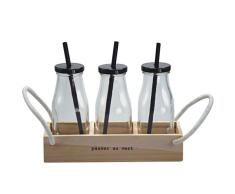 Incidence Paris 54526 Set mit 3 Flaschen + Trinkhalmen + Tablett, transparent/Holz