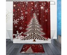 Alaza Set von 2 Winter Schneeflocke 152,4 x 182,9 cm Vorhang für die Dusche und Matte Set, Weihnachten Schneemann Kiefer Äste Geschenke Wasserdicht Stoff Badezimmer Vorhang und Teppich-Set mit Haken Multicolor 4