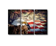 Chucoco Antik USA Flagge Wanddekoration Leinwand Öl Gemälde Retro Rustikal American National Flag Art Wand für Home Wohnzimmer Schlafzimmer Küche Decoration-Ready Zum Aufhängen 3 Panels-D Color13