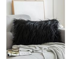 MIULEE Deko New Luxury Serie Merino Style Grün Fell Überwurf Kissen Fall Kissenbezug für Sofa Schlafzimmer Auto 12x20 Fur Black