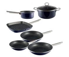 San Ignacio PK1192 Kochgeschirr-Set, 7-teilig, Kasserolle, Topf mit Deckel, 3 Pfannen und Grill, Blau