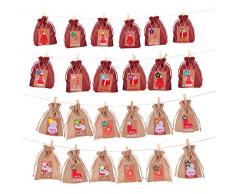 Adventskalender 24 Tage Countdown Dekorative Hängedeko Adventskalender Kette Süßigkeiten Geschenktüten Stoff/Leinen Weihnachten Girlande DIY Weihnachtsdekoration Home Tür Wand Weihnachten Neujahr Hänger Ornament Style B