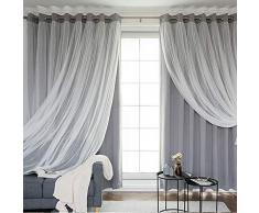 Verdunkelungsvorhänge für Schlafzimmer & Wohnzimmer – Thermoisoliert mit Ösen, weicher Tüll, Sichtschutz, Raumverdunkelnde Vorhänge, 2 Paneele W52xL63 grau