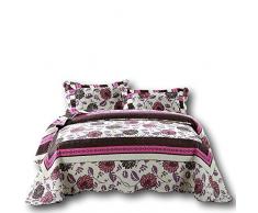 Dada Betten Chrysanthemum Vines Wende Patchwork Quilt Tagesdecke Set – Floral Hot Pink & Braun -, Polyester-Mischgewebe, multi, California King