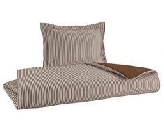 DELANNA Flanell Wendebettwäsche 100% Baumwolle gebürstet auf beiden Seiten 1 Bettbezug 218,4 x 218,4 cm 2 kissenrollen 50,8 x 50,8 cm, Braun gestreift, Twin