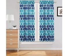 Haperlare Marokkanische Küchen-Vorhang-Set, Küchen-Ebenen-Vorhänge und Volant-Set für Café, Badezimmer, Spalier Design, Wohnzimmer-Vorhang-Sets Tiers| 45 L Blaugrün/Marineblau