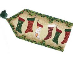 Tache Merry Weihnachtsstrumpf Urlaub Tischläufer, Polyester-Mischgewebe, Green, Red, Multi, 13X90
