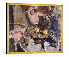 Gerahmtes Bild von Lovis Corinth Großes Stilleben mit Figur, Geburtstagsbild, Kunstdruck im hochwertigen handgefertigten Bilder-Rahmen, 100x70 cm, Gold Raya